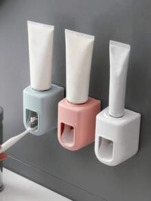 1pc Wall-Mounted Automatic Toothpaste Dispenser, No-Drill Toothpaste Squeezer, Multi-Color Bathroom Toothpaste Holder, Self-Adhesive Bathroom Accessory, Suitable For Home, RV And Dorm, Bathroom Accessory, Room Decor, Bedroom Decor - Multicolor - View 4