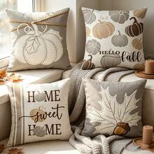 4PCS Digital Print Throw Pillows Neutral Pumpkin Maple Acorn Print Autumn Farmhouse Sofa Decor Cushions - Multicolor - View 9