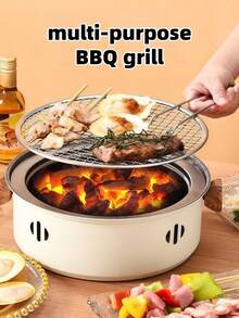 Dual-Purpose Portable Smokeless Desktop Charcoal/Wood BBQ Grill, Suitable For Tea Brewing And Grilling, Compact Design, Ideal For Indoor Korean BBQ, Camping And Picnic, Comes With Griddle, Grill Rack And Kitchen Utensils, Perfect For Roasting Meat, Home And Outdoor Use - A - View 2