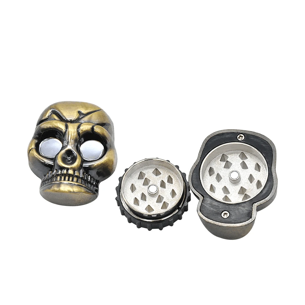 1pc 3D Cracked Skull Design Double Layer Grinder, Antique Brass Distressed Finish, Non-Slip Zinc Alloy, Niche Personalized Smoking Pipe Grinding Accessory - View 1
