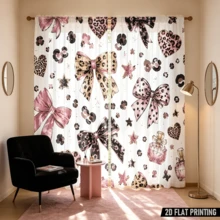 2 Stücke modische Schleife Leopardenmuster Herz bedruckte Vorhänge, Filterstoff niedliches modisches Design Privatsphäre Schutz Vorhänge geeignet für Teenagerzimmer, Schlafzimmer, Balkone, Heimdekoration - Verschiedenfarbig - Übersicht 8