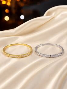 1pc Women's Fashion Luxury Thin Clasp Bracelet, Elegant Zirconia Inlaid Design, Versatile Daily Commute Accessory - Bracelet - View 5