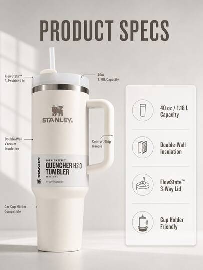 STANLEY since1973 STANLEY Cold And Cup Fashion Coffee Mug, Stainless Steel Travel Tumbler, Insulated Cup, Leak-Proof Reusable Double-Wall Coffee To-Go Cup, Suitable For Cold And Hot Drinks, Sparkling Water, Fruit Tea, Juice, Coffee Gift