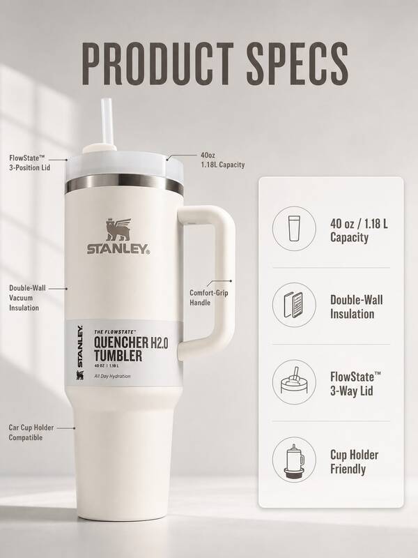 STANLEY since1973 STANLEY Cold And Cup Fashion Coffee Mug, Stainless Steel Travel Tumbler, Insulated Cup, Leak-Proof Reusable Double-Wall Coffee To-Go Cup, Suitable For Cold And Hot Drinks, Sparkling Water, Fruit Tea, Juice, Coffee Gift