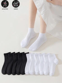 Women's Black & White Thick Sports Socks, Fashion Casual, Antibacterial Comfortable, Odor-Resistant, Outdoor Sports, Suitable For Running & Fitness, Compression Knee Socks, Business Casual Vacation Style, High Tube Socks, Moisture-Wicking, Antibacterial Elastic Soft, Fashion Solid Color, Suitable For Spring, Summer, Autumn, Winter, Casual Daily Wear, Suitable For Yoga Sports, Sweat-Absorbent Skin-Friendly - Multicolor - View 1