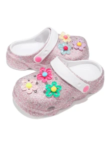 HOEASE Youngsters' Garden Clogs, Girls' Summer EVA Soft-Soled Comfortable Beach Shoes, Breathable Slip-On Design, With Shiny Glitter, All-Season Footwear - Purple - View 4
