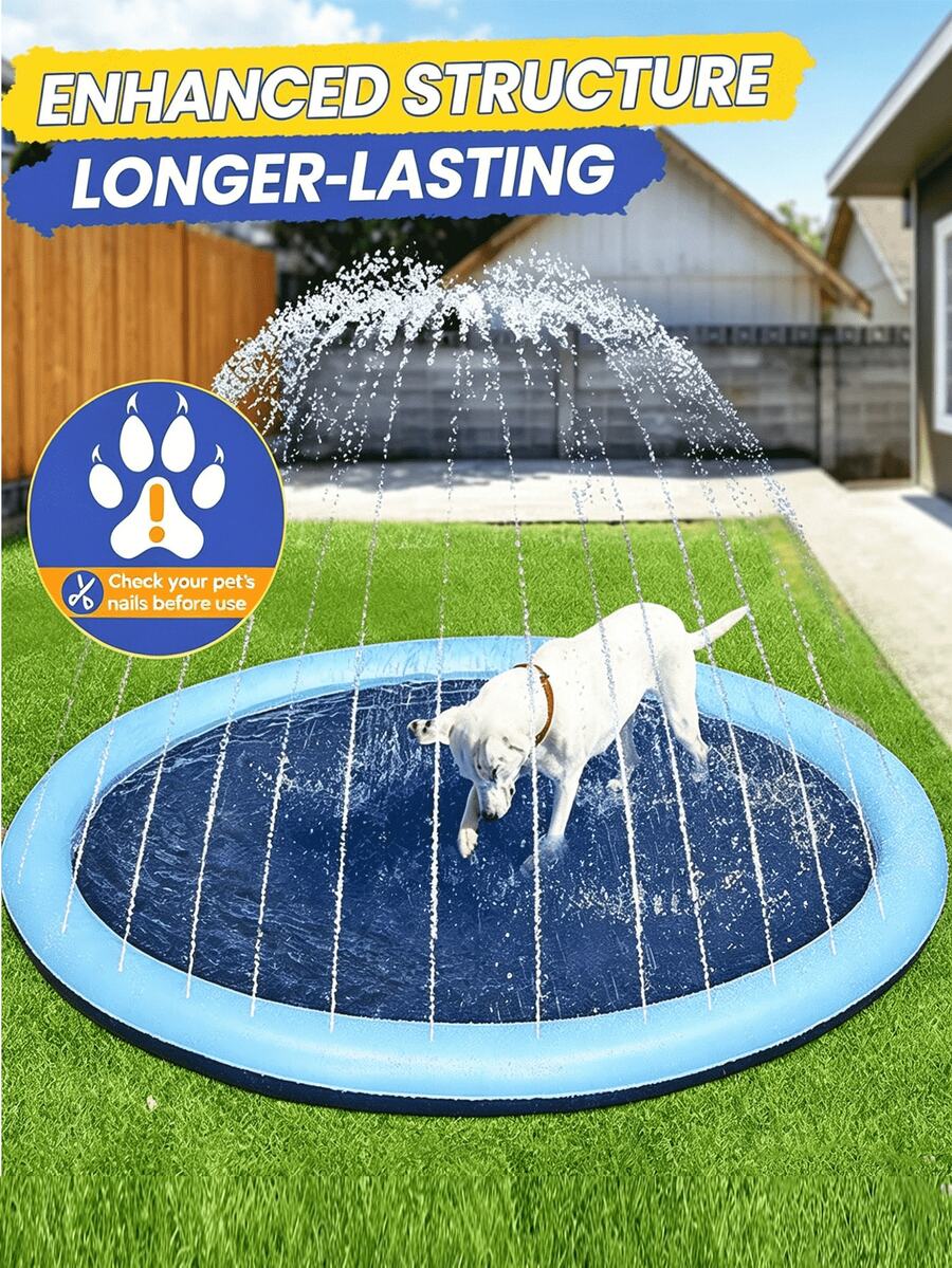 寵物水上遊戲墊噴泉墊 可折疊浴缸快速注水 狗狗洗澡盆 戶外遊戲墊 互動水上遊戲玩具 PVC 防滑游泳池派對用品 附噴水功能 游泳池寵物用品 沙灘玩具 庭院玩具 寵物戶外水上遊戲玩具 藍色 天氣炎熱時狗狗會感到非常涼爽 0.6mm 超厚防濺墊 防滑耐用 狗狗水上遊戲池 適合小型與中型犬種 夏季寵物冷卻用品