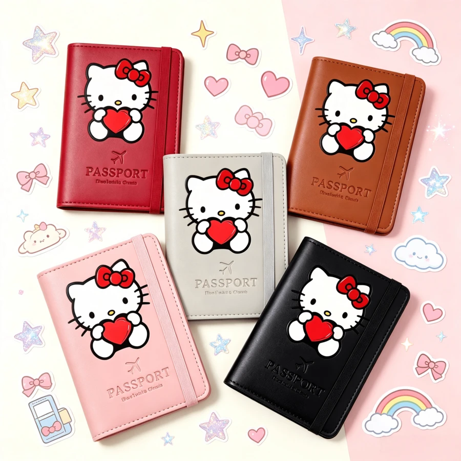 1pc Sanrio Foldable Multi-Function Fashion IP Passport Holder With Vibrant Hello Kitty Cartoon Print Design Illustration, Outdoor Commute IP Passport Holder, Portable IP Passport Holder, Travel Shopping First Choice, Practical Holiday Gift - Multicolor - View 1