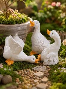 1pc White Goose Garden Decor , Cute Duck Figurines, Outdoor Yard Ornament, Fairy Garden Statues For Flower Pot, Patio, Balcony, Lawn, Porch, Farmhouse Cottagecore Decor, Mini Animal Shelf Accent,  Garden Gift For Plant Lovers - A - View 6