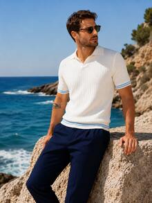 Suéter tipo polo henley de moda urbana para hombres para ir al trabajo - Blanco - Ver 4