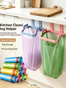 Kitchen Hanging Trash Bag Holder, Reusable Plastic Cabinet Trash Storage Box, Household Cabinet Door Back Rag Rack Trash Holder, Suitable For Storage Room, Garage And Bathroom Trash Bag Rack - Multicolor - View 2