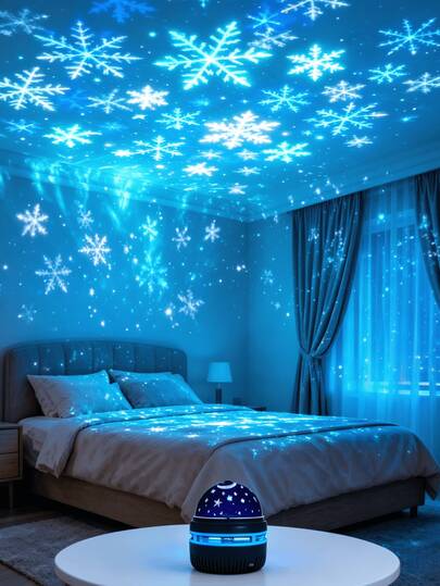 1pc Rotating Snowflake Projector Light, Colorful Dancing Snow LED Projection Lamp, Romantic Ambient Decor Light For Bedroom Birthday Party Christmas Holiday, Ideal Xmas Gift For Kids & Adults