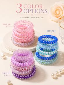 Ensemble de 6 élastiques à cheveux en spirale, chouchous bouclés de couleur macaron mignons, élastiques doux sans traction, convient aux femmes et aux filles, pour cheveux épais ou fins, cadeaux de mariage, remplissage de sacs cadeaux pour enterrement de vie de jeune fille, essentiels pour la rentrée scolaire et les voyages - Voir 9