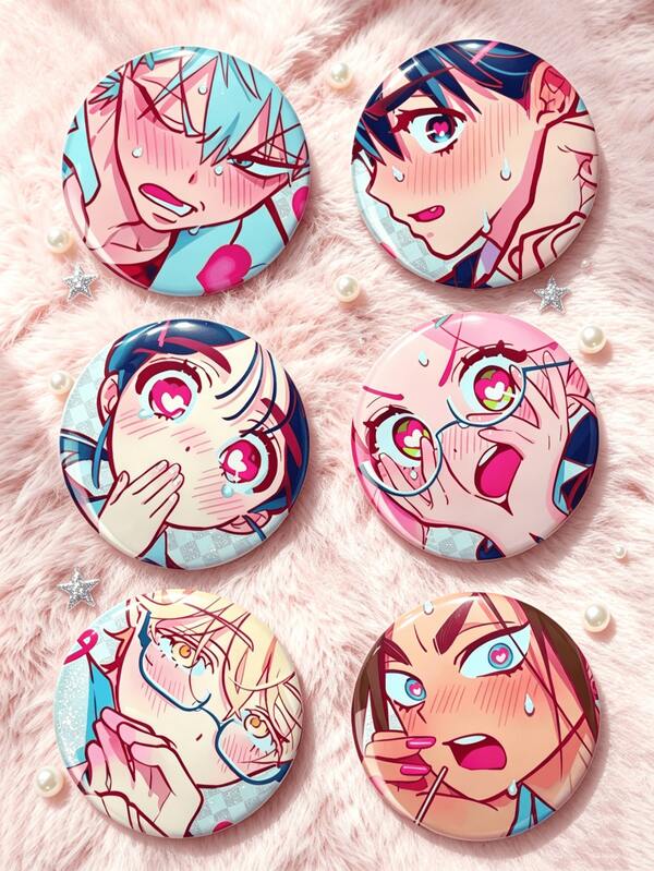 1pc/6pcs 4.4cm/1.73inch Alien Stage Cute Cartoon Anime Aesthetic Safety Pin Badge, Cute Style Round Brooch Pin, Can Decorate Clothes, Bags And Backpacks, Perfect Gift For Alien Stage Anime Fans.