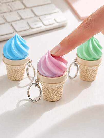 1pc Cute Ice Cream Shaped Desktop Ornament, Pink Soft Serve Ice Cream Cone Office Desk Decor, Creative Clickable Dessert Desktop Accessory, Mini Decorative Figurine