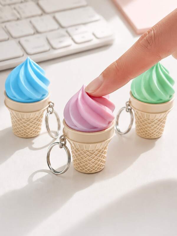 1 buah Hiasan Meja Berbentuk Es Krim Lucu, Dekorasi Meja Kantor Kerucut Es Krim Lembut Warna Pink, Aksesori Meja Makanan Penutup Kreatif yang Dapat Diklik, Figur Dekoratif Mini
