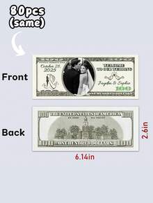 20/40/60/80/100pcs Wedding Anniversary Fake Money, Customized Wedding Dollar Bills, Bills Printed With Your Photo, Personalized 100 Dollar Bills, Engagement Party Game Money, Bachelorette Party Game Money, Prop Money - Green - View 13