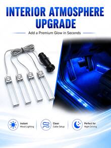 1pc Drage 4 LED Car Atmosphere Light, Car Foot Lamp, USB Foot Light, Multi-Color, Cigarette Lighter Plug & Play - 點煙器-即插即用 - 查看 8