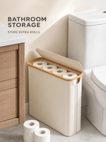 Toilet Paper Storage Basket - Ultimate Bathroom Storage Basket. Storage Basket, Toilet Paper Storage Basket, Bathroom Accessories Storage Rack - Toilet Paper Holder, Closed Toilet Paper Storage Container - Multicolor - View 2