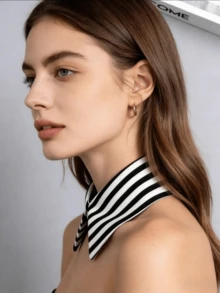 1pc Detachable Black And White Striped Shirt Collar, Versatile Fashion Decorative Collar - Black and White Stripes - View 6