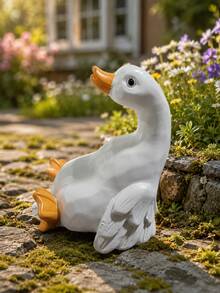 1pc White Goose Garden Decor , Cute Duck Figurines, Outdoor Yard Ornament, Fairy Garden Statues For Flower Pot, Patio, Balcony, Lawn, Porch, Farmhouse Cottagecore Decor, Mini Animal Shelf Accent,  Garden Gift For Plant Lovers - A - View 4