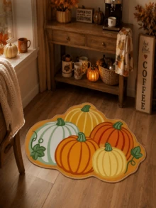 1pc Orange Pumpkin Pile Rug, Velvet Carpet, Suitable For Room Decor, Indoor Doormat, Living Room Rug, Kitchen Mat, Bedroom Carpet, Bathroom Mat, Washable Rug, Home Decor, Bedroom Decor, Anti-Slip Wear-Resistant, Noise-Reducing Sound-Absorbing, Skin-Friendly Soft - Orange - View 9