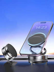 Strong Magnetic Leather Texture Car Phone Holder, 360° Rotating Suction Cup, UV-Resistant Epoxy Resin, Universal Dashboard Windshield Navigation Mount - Multicolor - View 9