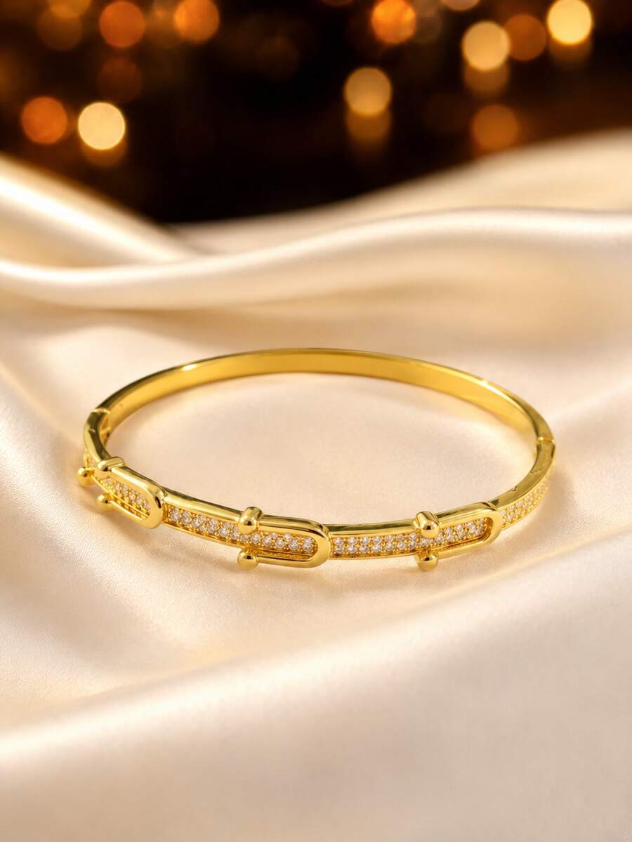 1pc Women's Fashion Geometric Infinity Buckle Bracelet, Luxury Micro-Inlaid Thin Bangle, Commute Versatile Elegant Elegant Hand Jewelry - Bracelet - View 1