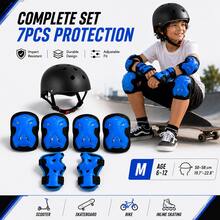 BAT DEICIDE 7-In-1 Kids Protective Gear Set – Adjustable Helmet & Knee/Elbow/Wrist Pads For Bike/Skateboard/Scooter – Ages 6-12, Back To School - Blue - View 1