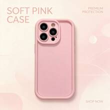 1pc [Pure Android Model] Solid Pink Soft Minimalist Simple No Pattern Personalized Material Ins Gentle Style Fashion European And American Girls Pretty Beautiful, Matte Pink Camera Frame Stepped Design Full Coverage Anti-Drop Soft Shell, Suitable For Samsung/Galaxy/Honor/Transsion/MOTO/Phone Case Protective Cover - Multicolor - View 4