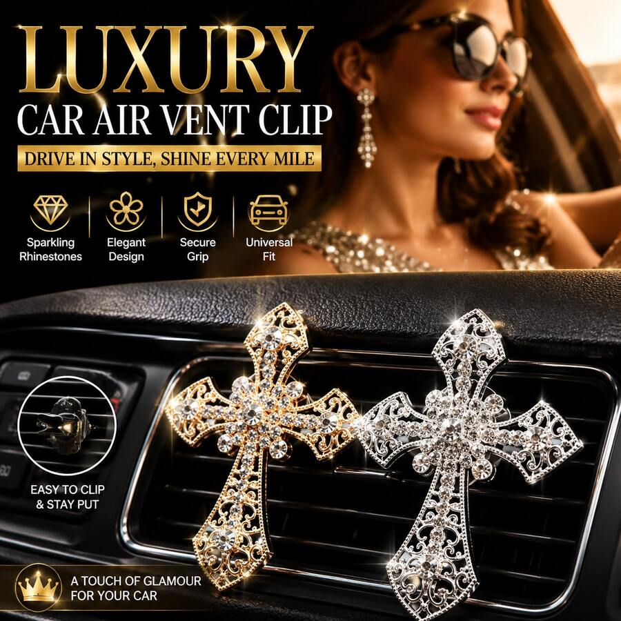 1pc Cross-Shaped Car Air Vent Fragrance Clip, Car Air Vent Decor, Cross-Shaped Car Air Conditioner Vent Fragrance, Car Decoration, Car Interior Accessories, Gift For Women - Multicolor - View 1