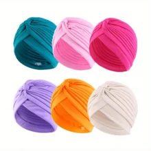 ZTZI 3pcs Multi Color Twist Pleated Turban Hat, Fashionable Instant Styling Headwrap Cap For Everyday & Night Sleep, Solid Color Bohemian Polyester Fiber Turban Cap, All Seasons - FG 6pcs Turban Cap - View 10