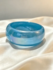 1pc Y2K Millennium Hot Girl Dopamine Colorful Resin Wide Bracelet, Iridescent Pearlescent Glossy Thick Solid Color Bangle, Ins Niche Versatile Girl Daily Outfit Accessory - Luminous Round Bangle - View 7