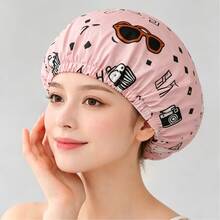 Dry Hair Cap Shower Cap Geometric Pattern Polyester Fiber Applique Hat Spring Summer Autumn Winter - Minimalist Cartoon Style Graffiti Shower Cap 3 - View 1
