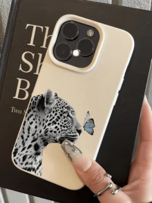 1件 白色灰色豹紋蝴蝶個性化 TPU 防摔全包覆手機殼，適用於 Apple 17 16 15 14 13 12 11 Pro Max 保護殼，兼容三星系列 - 彩色 - 查看 2
