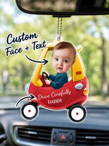 2D Flat, 1pc Personalized Custom Photo And Text Car Ornament, Drive Carefully Car Hanger, Drive Carefully Daddy/Mommy, Car Decor, Gift For Dad/Mom, Drive Carefully, Car Ornament, Daddy Gifts, Ideal Gifts For Family, Friends, For Mother's Day - Multicolor - View 2