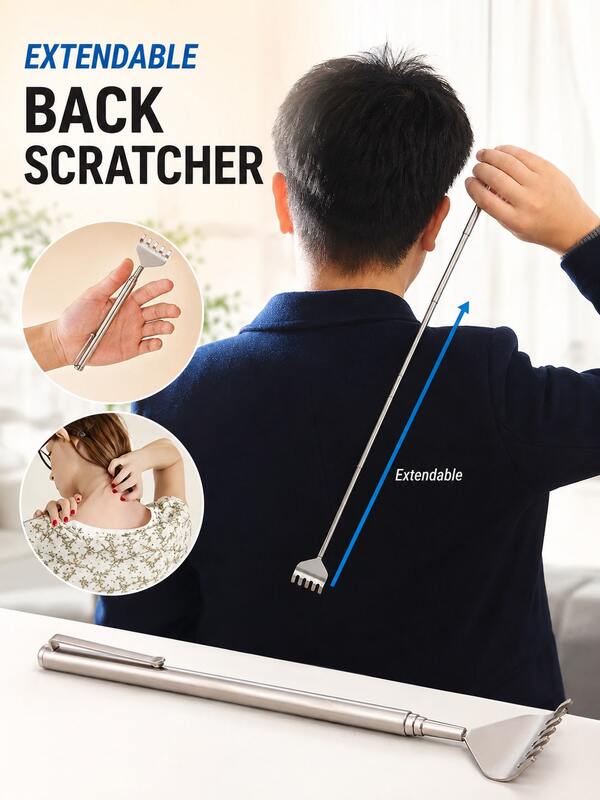 5pcs/3pcs/1pc Retractable Stainless Steel Back Scratcher, Suitable For Back And Leg Itch Relief, Hand Massager, Back Massager, Full Body Scratching Tool, Ergonomic Handle Design, Suitable For Hard-To-Reach Areas, Portable Scratching Brush, Suitable For Men And Women, Perfect Gift For Parents And Teenagers, No Help Needed, Includes Massage Ball Head, 4-Section Retractable Design, Outdoor Product, Home Decor, Household Essential, Suitable For Family, Women's Gift, Men's Gift, Mother's Day Gift