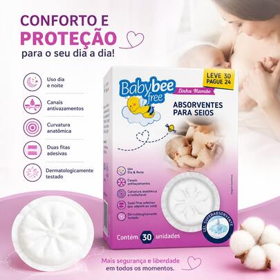 Absorvente para seios com 30 Unidades Babybee Free