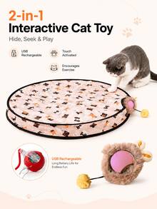 Mainan Kucing Interaktif 2-in-1 dengan Bola Pintar Isi Ulang USB, Alas Bermain Petak Umpet, Bola Bergerak yang Diaktifkan Sentuhan untuk Kucing Dalam Ruangan, Mainan untuk Olahraga dan Penghilang Kebosanan 500mAh - MultiWarna - View 9