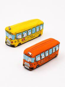 1個校車造型創意鉛筆盒，帆布材質耐磨防髒，3D趣味校車造型設計，順滑拉鍊易開合，黃/藍/紅/橘4色可選，校車造型窗戶熊與小動物滿版創意圖案設計，3D校車造型拉鍊鉛筆盒，學生文具收納，開學禮物創意可愛校車造型鉛筆盒 - 黃色 - 查看 16