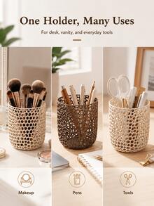 Modern Minimalist Hollow Pen Holder/Makeup Brush Storage Box, Fashionable Nordic Style Desktop Storage Solution, Breathable Hollow Design, High Quality Large Capacity, Suitable For Storing Cosmetics And Other Items - Multicolor - View 7
