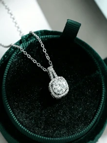 1 pieza Collar con colgante de plata de ley S925 para mujer, colgante de moissanita redonda de 1 quilate, joyería de boda y compromiso, accesorio de joyería adecuado para el uso diario de la mujer - Una pieza - Ver 2