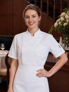 Unisex Professional White Chef Uniform, Short Sleeve Chef Jacket, Suitable For Hotel Kitchen - White - View 6