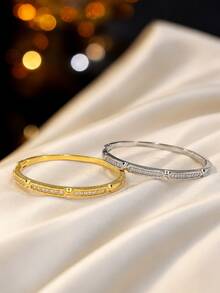 1pc Women's Fashion Luxury Thin Clasp Bracelet, Elegant Zirconia Inlaid Design, Versatile Daily Commute Accessory - Bracelet - View 4