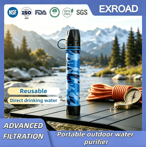 Exroad Filtro de agua portátil para exteriores, 1 pieza Purificador de agua de supervivencia de emergencia para camping, senderismo, escalada y mochileros