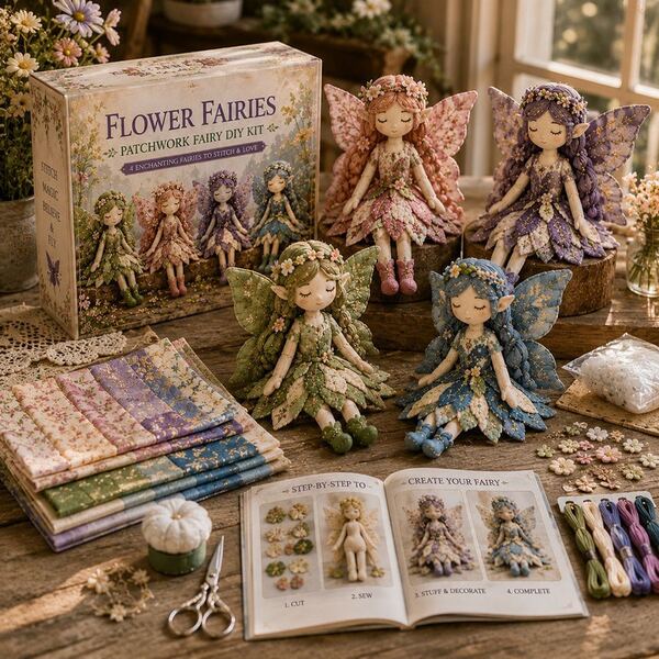 Fairy Patchwork DIY Collection DIY Patchwork Fairy Set, Women's Gift, Handmade DIY Kit, Birthday Gift, Christmas Gift, Floral Fairy Patchwork DIY Doll Kit, Handmade Embroidered Fairy Craft Set, Suitable For Beginners Sewing Kit, Includes Pre-Cut Fabric And All Materials, Creative DIY Gift, Suitable For Teenagers, Adult Craft Enthusiasts, Home Decor Art Projects
