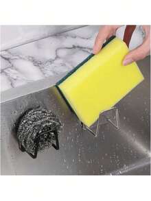 1/4pcs Fashionable Stainless Steel Sponge Holder, No Drilling Easy Adhesive, Kitchen Bathroom Sponge Storage Rack, Durable And Rust-Proof - Silver - View 10