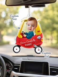2D Flat, 1pc Personalized Custom Photo And Text Car Ornament, Drive Carefully Car Hanger, Drive Carefully Daddy/Mommy, Car Decor, Gift For Dad/Mom, Drive Carefully, Car Ornament, Daddy Gifts, Ideal Gifts For Family, Friends, For Mother's Day - Multicolor - View 4
