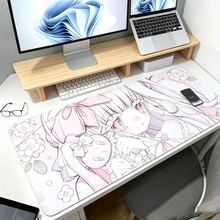 動漫可愛天使女孩滑鼠墊 筆電遊戲加長版桌墊 PC 卡哇伊玩家用 XXL 鍵盤墊 粉色地毯風 PU 皮革桌墊 - 查看 9