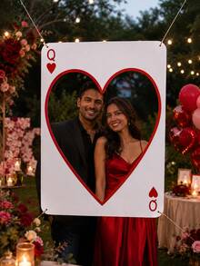 1pc Love-Themed Playing Card Portrait Hollow Sign-In Frame, Suitable For Party Photos, Wedding Banquets, Photography Background Decoration, Weddings, Anniversaries, Parties, Birthday Parties, Etc. - A - View 3